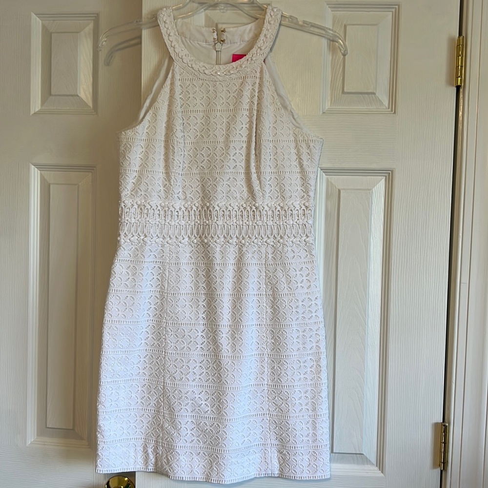 Lilly Pulitzer Ashlyn shift white eyelet and beaded dress size 6